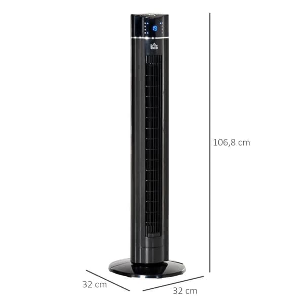 Rootz Gymnastikventilator - Piedestalventilator - Fjernbetjening - Ioniseringsfunktion - LED-temperaturdisplay - ABS - Sort - 32 Cm X 32 Cm X 106,8 Cm