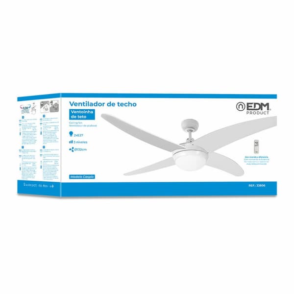 Loftsventilator med lys EDM 33806 Caspio Hvid 60 W