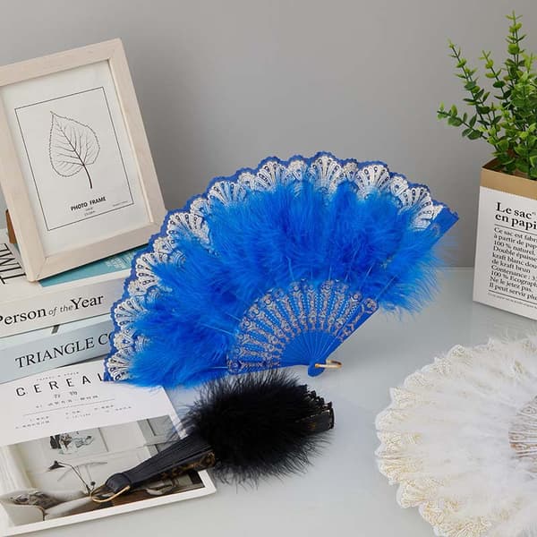 INF Fjäderfläkt - Elegant handhållen fläkt i spets och satin
