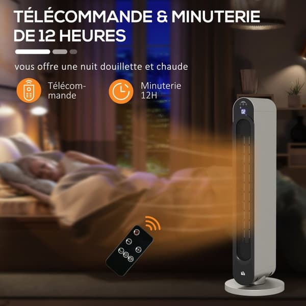 Rootzin värähtelevät tuulettimen lämmitin - mini keraaminen PTC -jäähdytin - Avaruuslämmitin - Energiatehokas - 25 cm x 73,5 cm - incl. Kaukosäädin