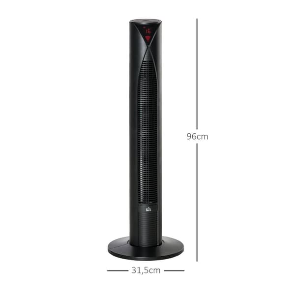 Rootz Quiet Column Fan - Tower Fan - Cooling Appliance - 70 ° Oscillation - Energibesparelse - 31,5 x 31,5 x 96 cm - Sort