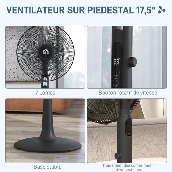 Rootz piedestal fan Ø 42 cm - oscillerende ventilator - stille ventilator - mygfri - 45L x 42W x 120-135h cm