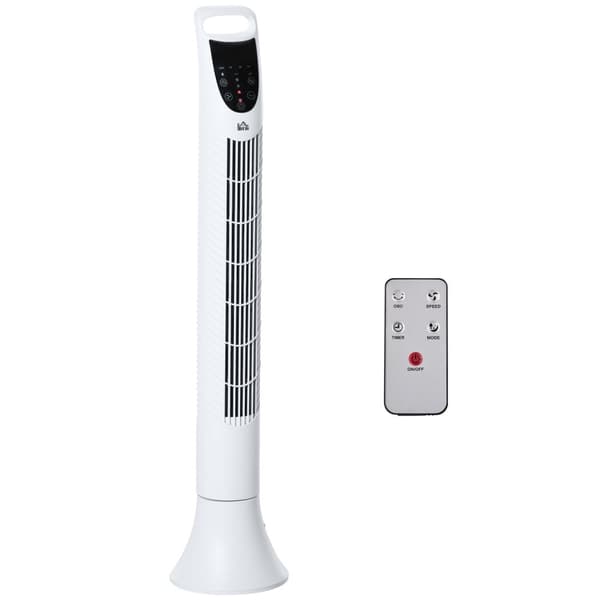 Rootz Quiet Swivel Column Fan - Tower -fan - Oscillerende ventilator - Fjernbetjening - Ultra stille - 20 cm x 91,5 cm - Hvid