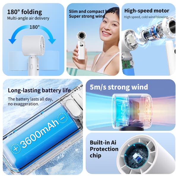 INF WT22 Digital Display Folding High-Speed Fan Hvit