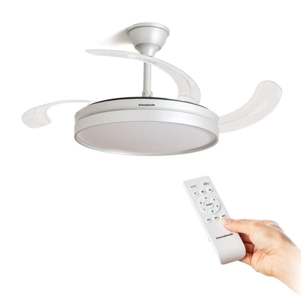 Takfläkt med LED-ljus och 4 Infällbara Blad Silteez InnovaGoods Silvrig 80 W Ø49-104 cm