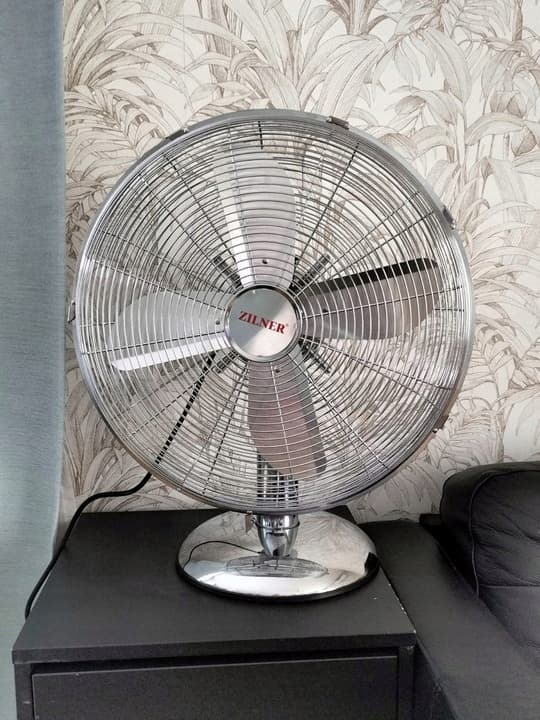Lattiatuuletin WIATRAK tehokas 50W suuri kiertoilmapuhallin kromi METALLI