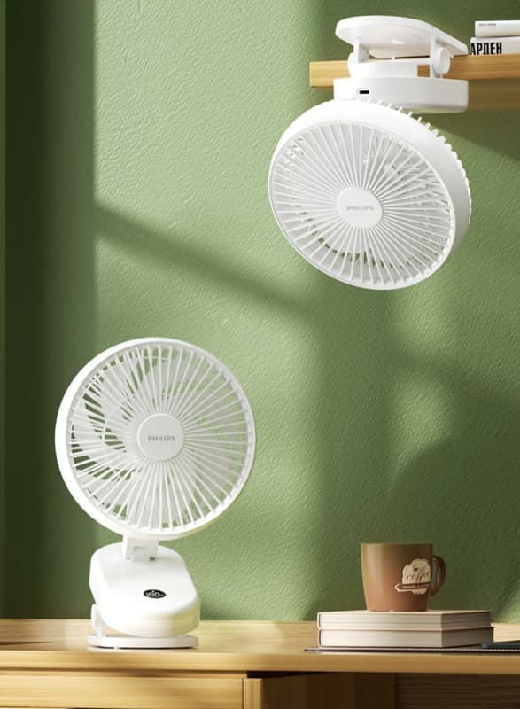 Philips lille elektrisk blæser med klemmebeslag - bærbar skrivebordsventilator, super støjsvag artefakt til kontorborde og kollegieskriveborde