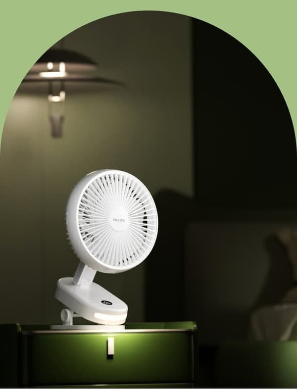 Philips lille elektrisk blæser med klemmebeslag - bærbar skrivebordsventilator, super støjsvag artefakt til kontorborde og kollegieskriveborde