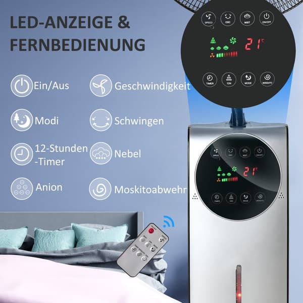Stående ventilator, Ø 44,5x135H cm, Sort