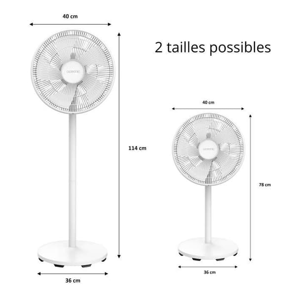OCEANIC digitaalinen lattiatuuletin - 50 W - Ø 40 cm - 3 nopeutta - värähtelevä - kallistuva - valkoinen