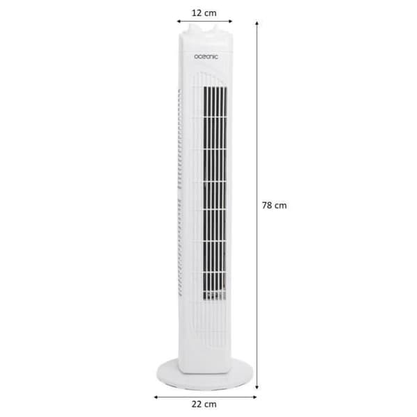 OCEANIC tårnventilator - 40W - Højde 78 cm - 3 hastigheder - Oscillerende - Timer - Hvid