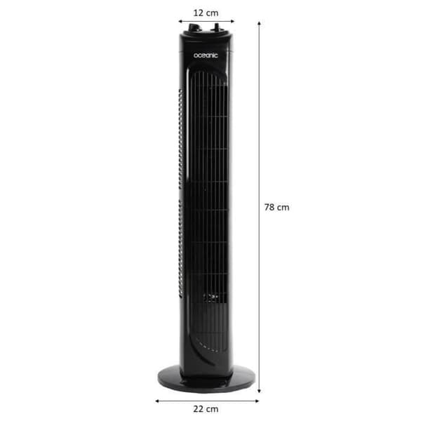 OCEANIC tårnventilator - 40W - Højde 78 cm - 3 hastigheder - Oscillerende - Timer - Sort