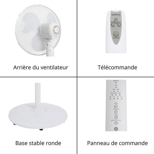 OCEANIC Standerventilator - 45 W - Ø 44 cm - 3 hastigheder - Oscillerende - Vipbar - Hvid