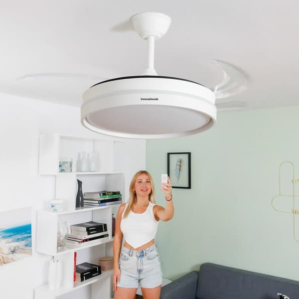 KÄYTETTY Kattotuuletin LED-valaisimella ja 4 taitettavilla siivekkeillä InnovaGoods (Kunnostetut Tuotteet B)