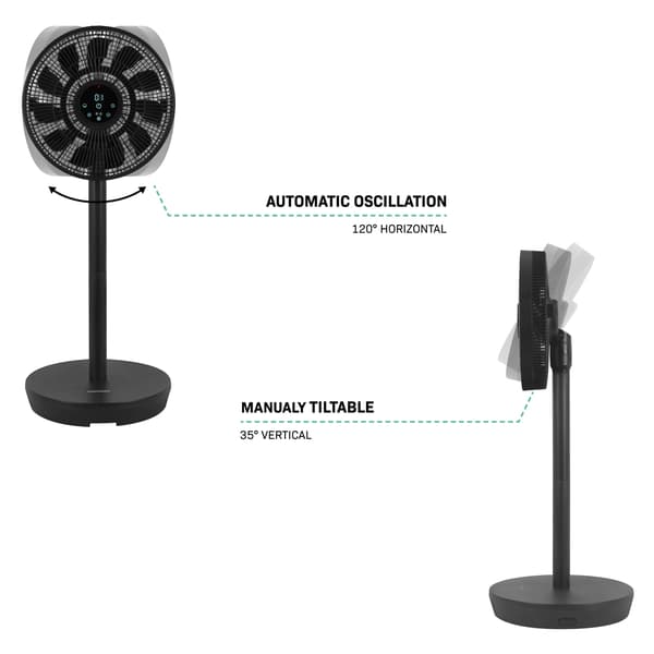 VONROC BREEZE Sladdlös Fläkt – Tyst < 44 dB – 24 hastigheter – 3 vindlägen – Bord- & golvmodell – Touchpanel & fjärrkontroll – Svart