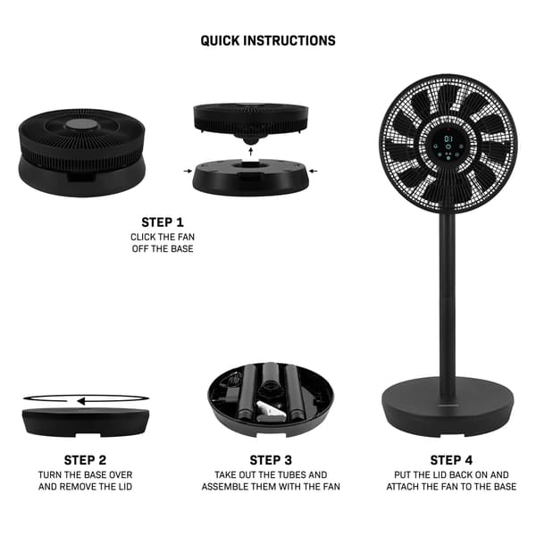VONROC BREEZE Sladdlös Fläkt – Tyst < 44 dB – 24 hastigheter – 3 vindlägen – Bord- & golvmodell – Touchpanel & fjärrkontroll – Svart