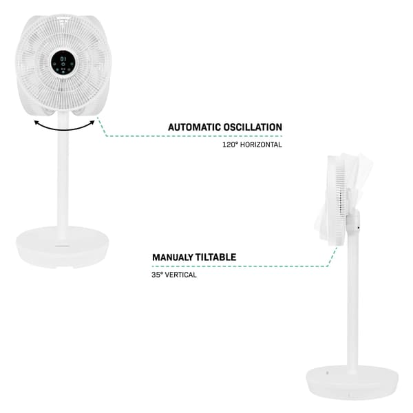 VONROC BREEZE Sladdlös Fläkt – Tyst < 44 dB – 24 hastigheter – 3 vindlägen – Touchpanel & fjärrkontroll – Vit