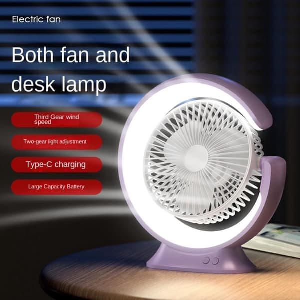 OBOSOE multifunktionel drejelig skrivebordsventilator med LED-lys – 3 hastigheder, USB-opladning
