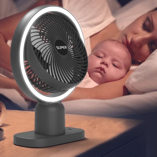OBOSOE Desktop USB-fläkt Hemkontor Mini elektrisk fläkt med belysningsfunktion, för hem och kontor och används som nattljus.