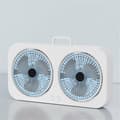 Miniatyrbillede 2 af 7: Skrivebordsventilator med dobbelt hoved – vægmonterbar og drejelig, kan stå eller hænge