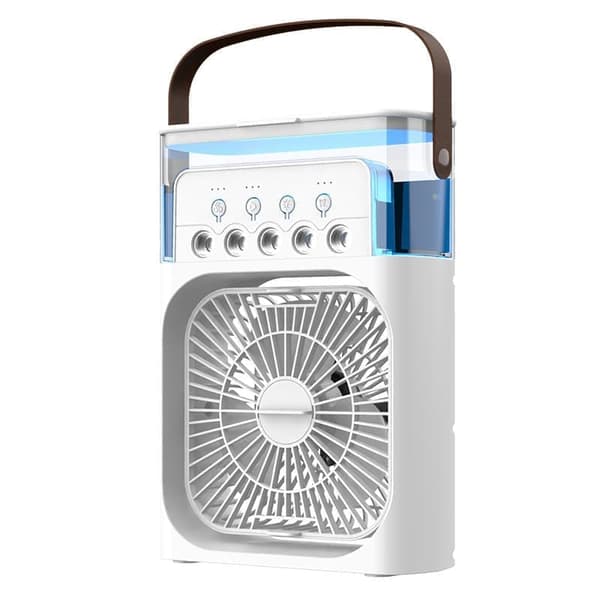 OBOSOE USB-tågeblæser – 3 hastigheder, 5 dyser og LED, bærbar udendørs tågeventilator Hvid