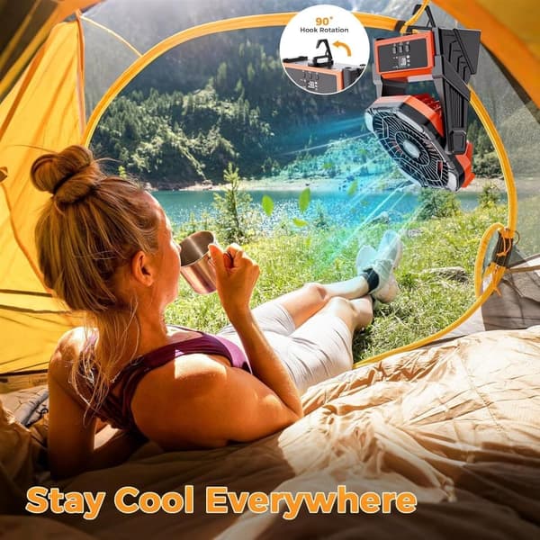 OBOSOE Camping Ventilator med LED Lys, Bærbar Ventilator 20000mAh Batteri, 4 Hastigheder til Udendørs & Telt