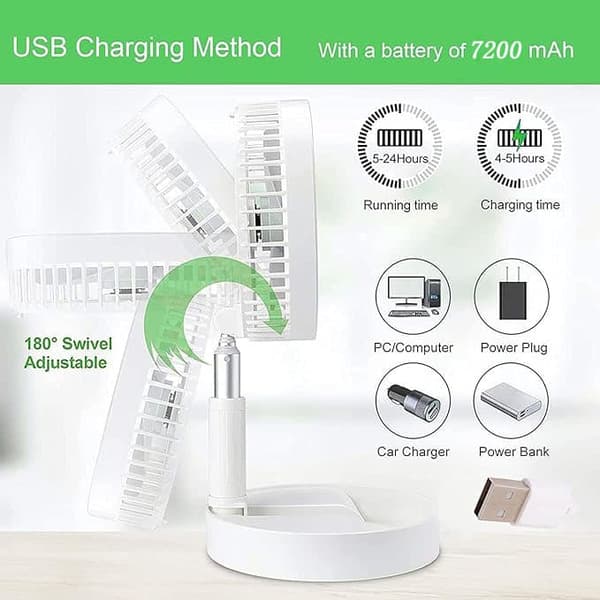 Hopfällbar Golvfläkt / Bordsfläkt – Justerbar Design med 7200mAh Batteri, Trådlös & Mångsidig Användning