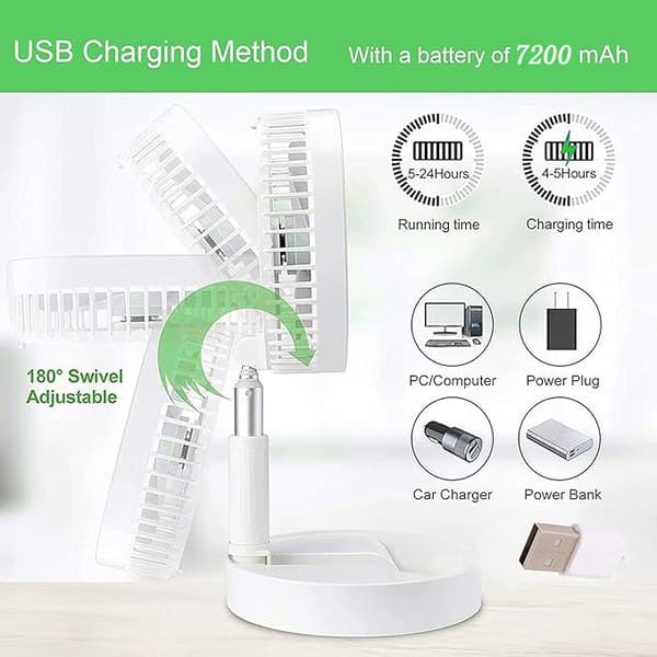 Foldbar gulvventilator / bordventilator – justerbart design med 7200mAh batteri, trådløs og alsidig brug