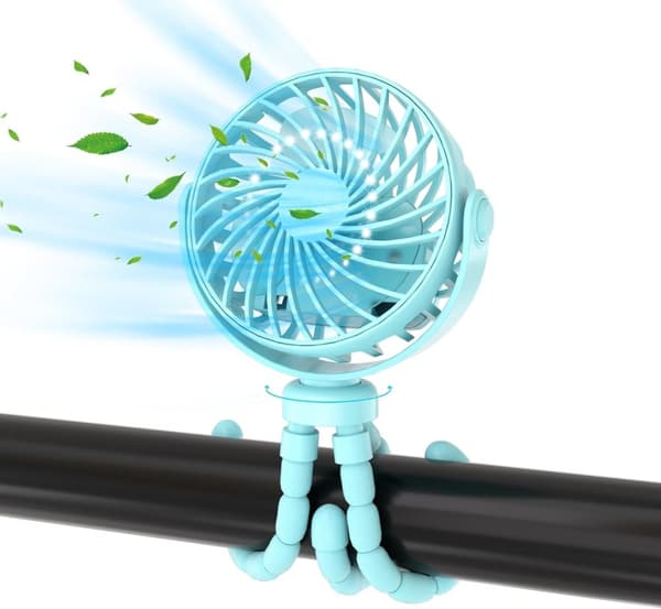 Auledio Fleksibel og transportabel klapvognsventilator med 360° rotation – genopladelig blæser med 3 hastigheder til hjemmet og kontoret