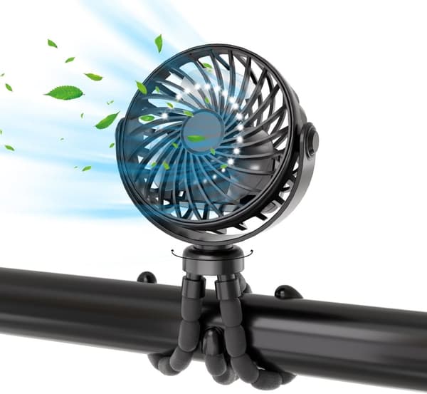 Auledio Fleksibel og transportabel klapvognsventilator med 360° rotation – genopladelig blæser med 3 hastigheder til hjemmet og kontoret Sort