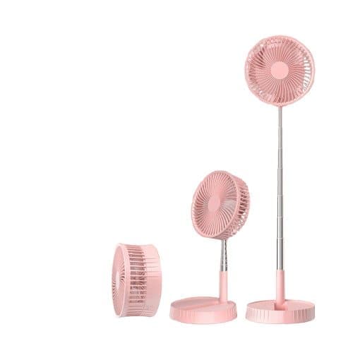 Bärbar hopfällbar golvfläkt med fjärrkontroll – maxhöjd 102 cm, 4 hastigheter, 7200mAh batteri, USB-laddning, tyst och lång batteritid Rosa