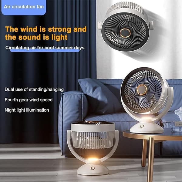 Cirkulationsventilator / gulvventilator med DC-teknologi og natlys – 360° luftcirkulation, støjsvagt design til soveværelser og børneværelser