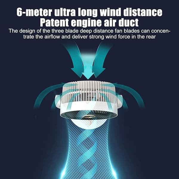 Cirkulationsventilator / gulvventilator med DC-teknologi og natlys – 360° luftcirkulation, støjsvagt design til soveværelser og børneværelser