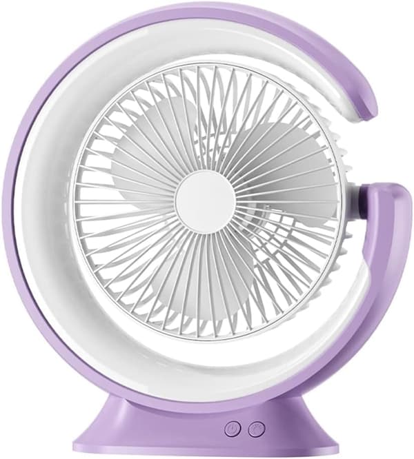 OBOSOE bordventilator 3-i-1 blæser med lampe, bærbar blæser 1200/2400mah, 3 hastigheder