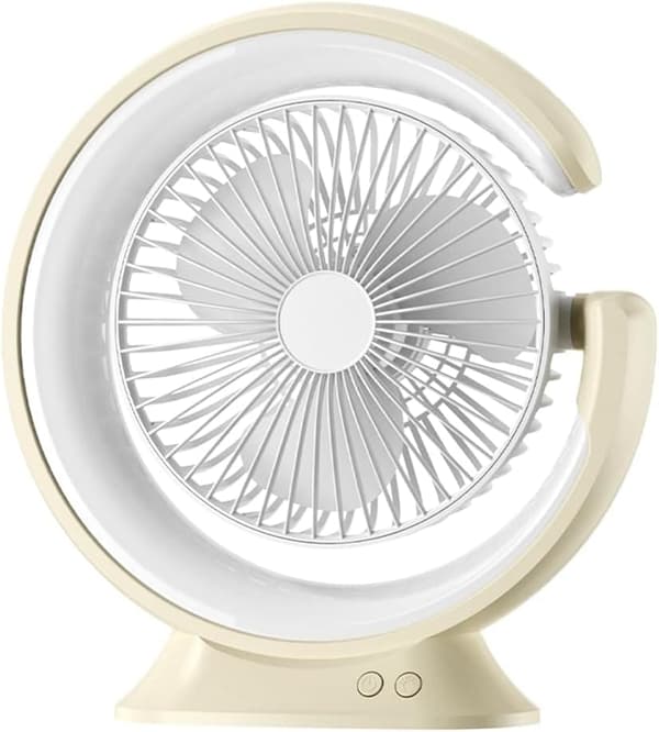 OBOSOE bordventilator 3-i-1 blæser med lampe, bærbar blæser 1200/2400mah, 3 hastigheder