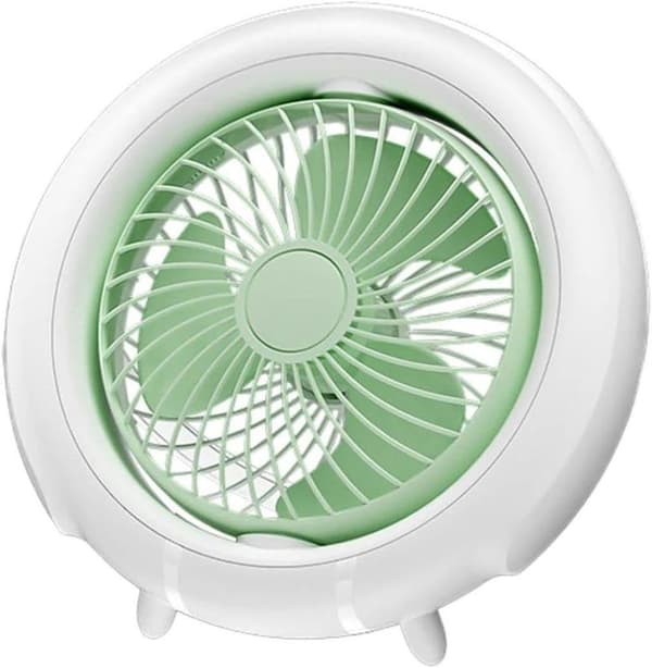 OBOSOE bærbar bordventilator med lys – USB-opladet skrivebordsventilator, 3 hastigheder, bærbar og hængende blæser