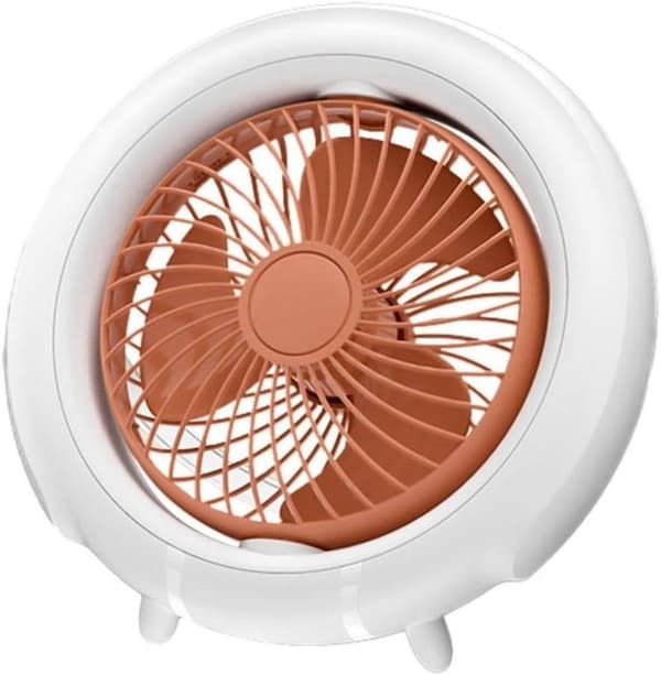OBOSOE bærbar bordventilator med lys – USB-opladet skrivebordsventilator, 3 hastigheder, bærbar og hængende blæser Orange Med svängfunktion