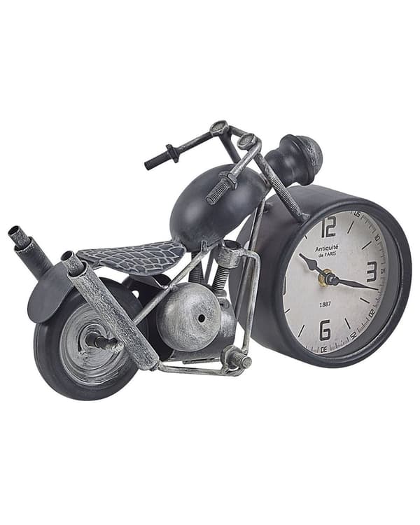Bordsklocka Motorcykel-formad Metal Svart och Silver Vintage