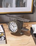 Pikkukuva 2 / 7: Pöytäkello hopea metallia pyöreä lentokoneen muotoinen vintage-tyyli