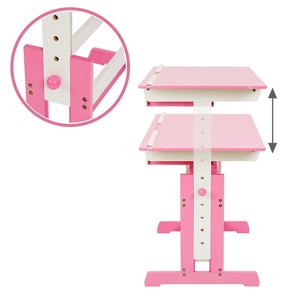 Skrivebord til børn med kant - pink