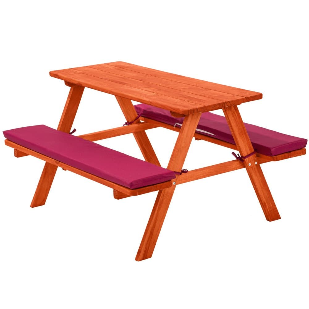 Picknickbänk med sittdyna för barn - röd