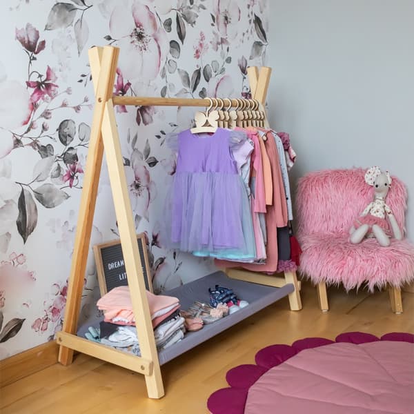 Öppen barnklädhängare med hylla – Barnbyrå – Klädförvaring – Montessori byrå för barn