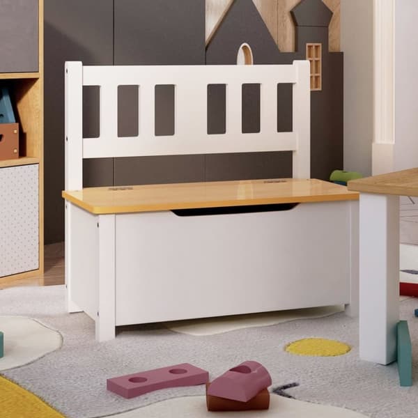 vidaXL Lasten säilytyspenkki valkoinen ja beige 60x30x55 cm MDF