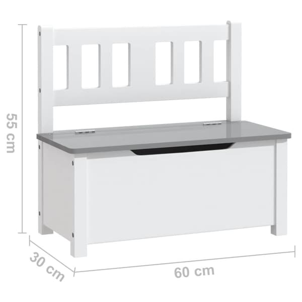 vidaXL opbevaringsbænk til børn 60x30x55 cm MDF hvid og grå
