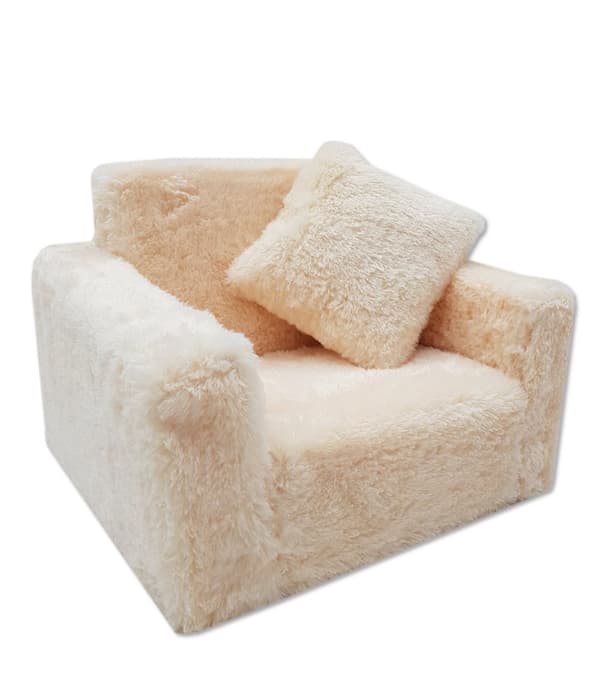 Bäddsoffa för barn och gästsäng i ett - 100 cm x 36 cm x 25 cm - beige plysch