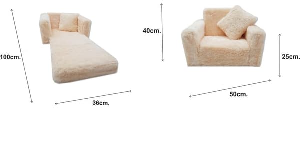 Bäddsoffa för barn och gästsäng i ett - 100 cm x 36 cm x 25 cm - beige plysch