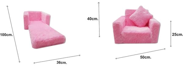 Bäddsoffa för barn och gästsäng i ett - 100 cm x 36 cm x 25 cm - rosa plysch