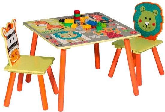 Barnbord med 2 stolar - Spelbord - med lagringsutrymme - Barnkontor - Drabell - Djur