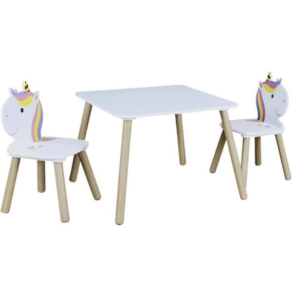 Home Deco Kids HD6764 Barnbord och 2 stolar Unicorn Lily Vit beige och flerfärgad