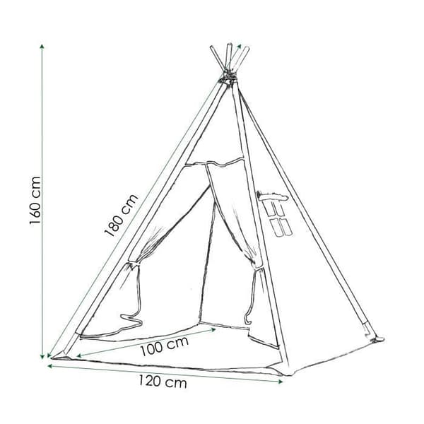 SPRINGOS® barntält i bomull - 160x120x100 cm - Svart sicksack